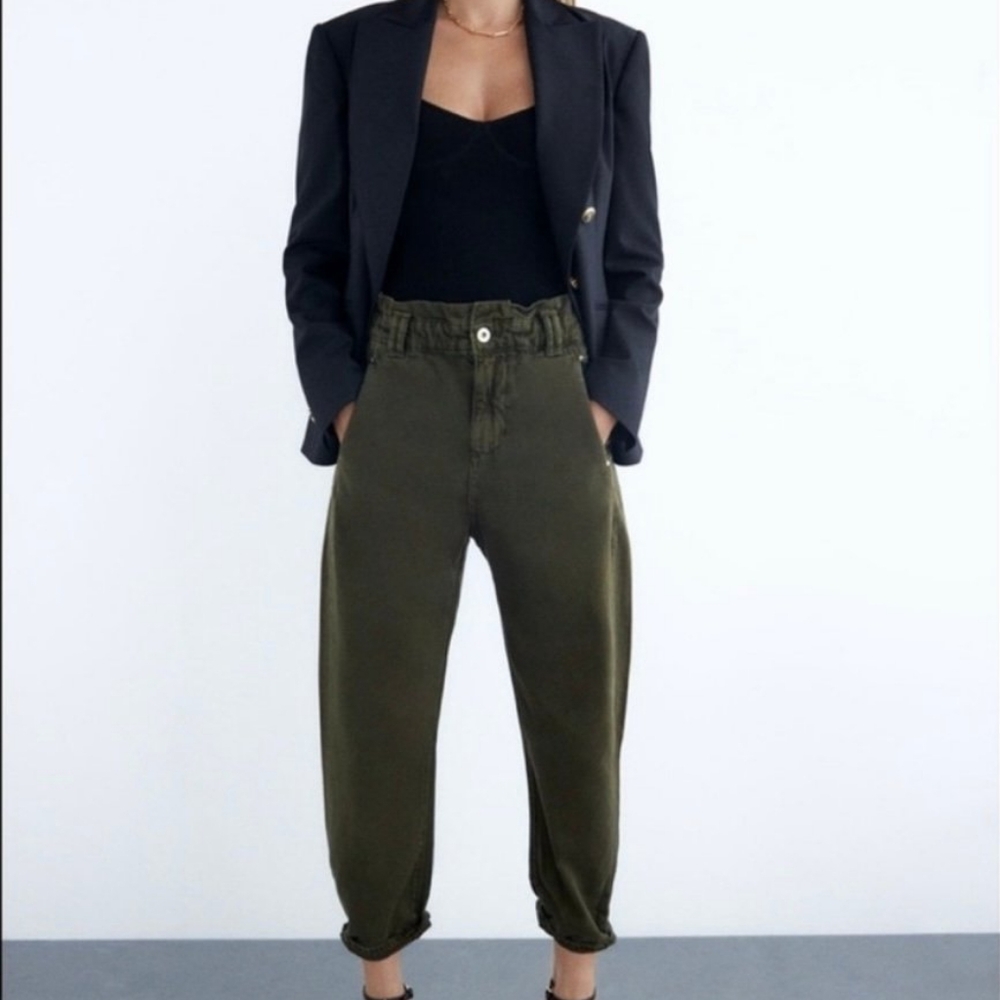 ZARA Army Green Paper bag Jeans - Size 6